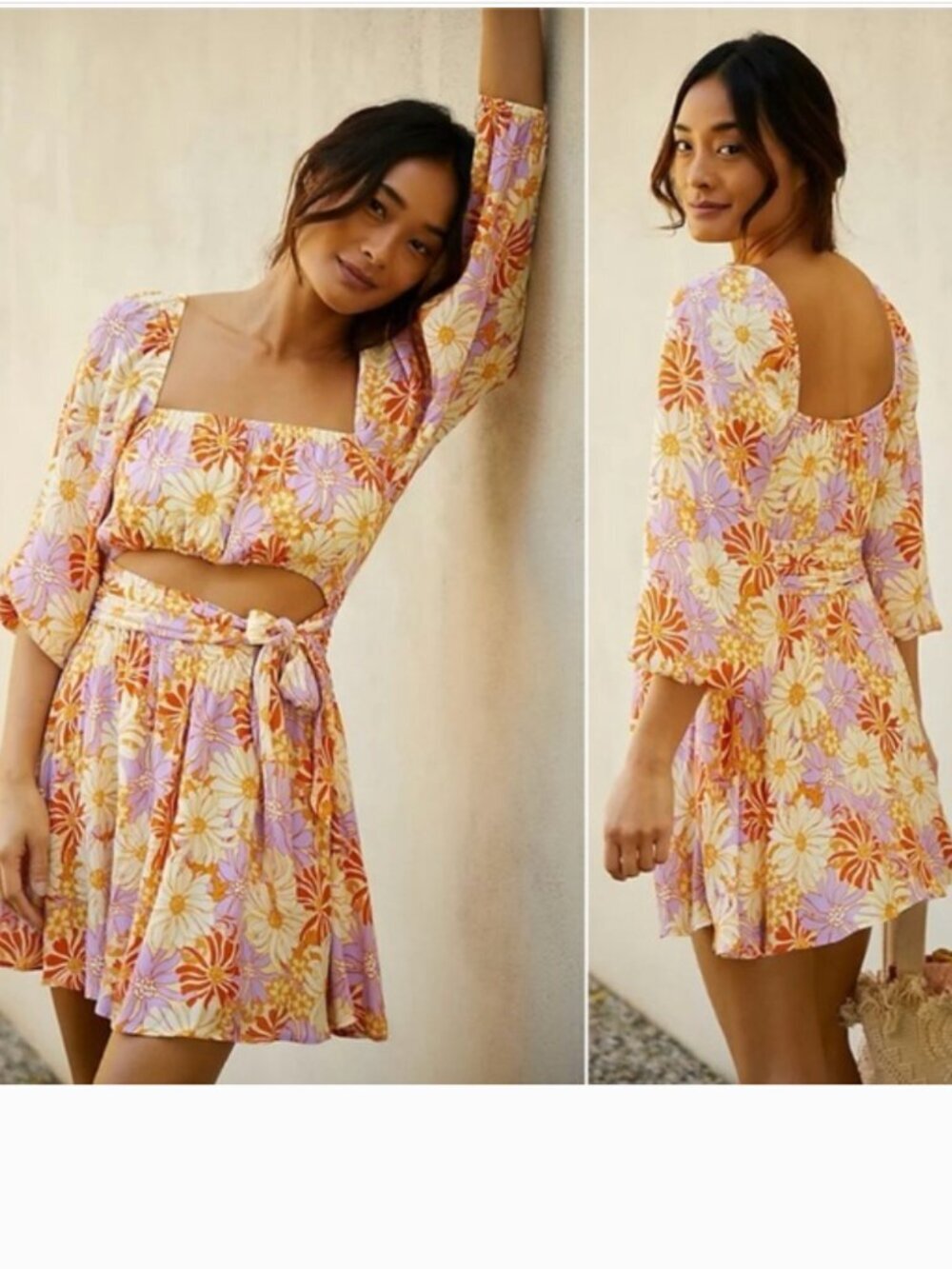 L Space Rosita Mini Dress Cutout Swimsuit Coverup Wavy Daisy Floral Size Small